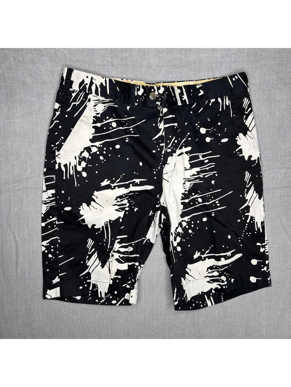 Loudmouth Golf Cargo Shorts Mens 34 Black White Paint Splatter LM Logo